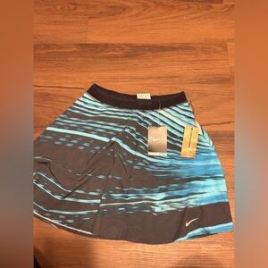 -SOLD-Nike Black & Teal Wave-Print Skater Skirt